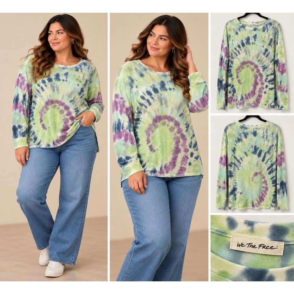 Free People We The Free Be Free Tie Dye Oversized Boho Tee Size XS NWT